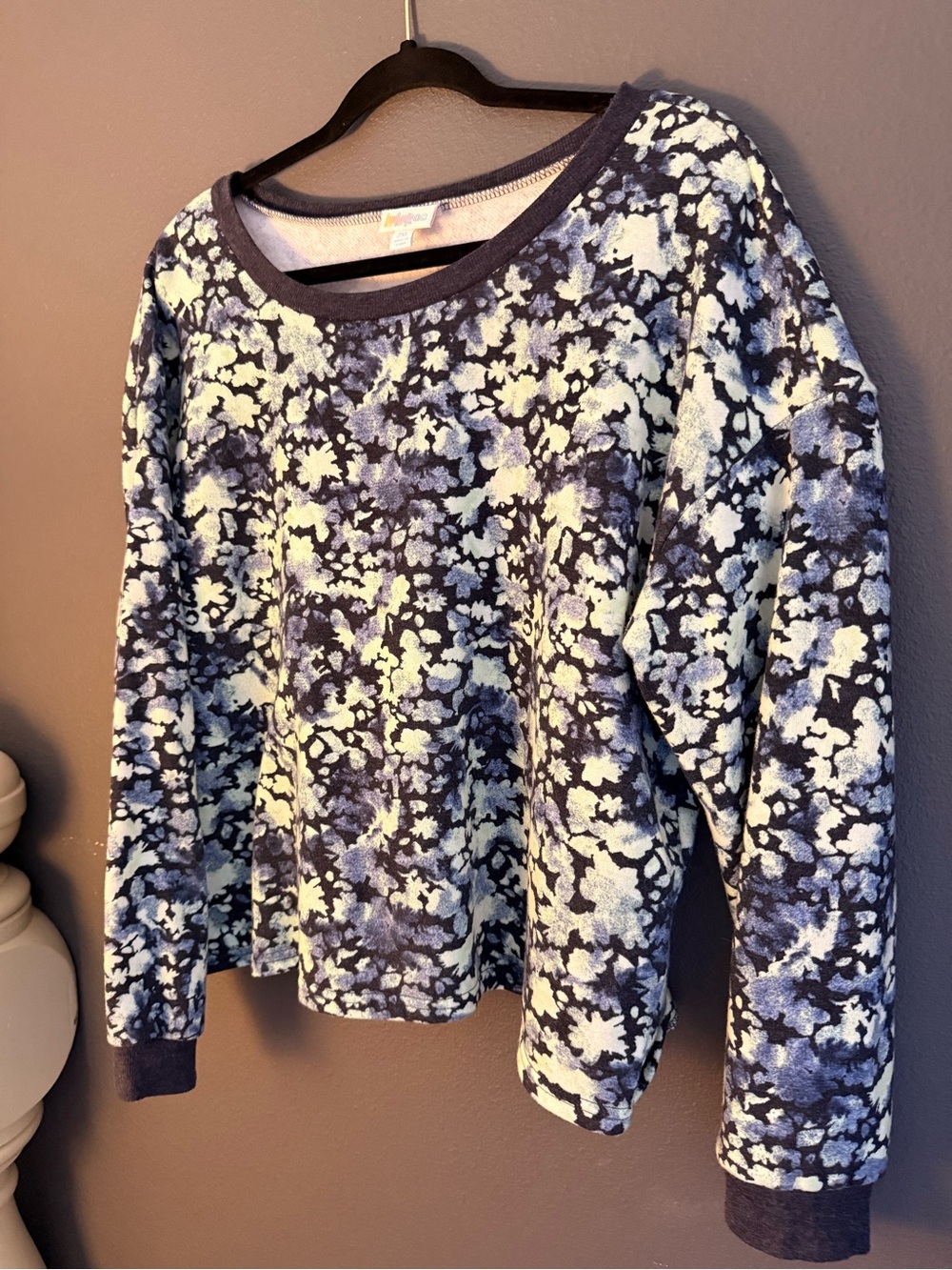 LuLaRoe Navy and Light Blue Floral Pullover Sweatshirt